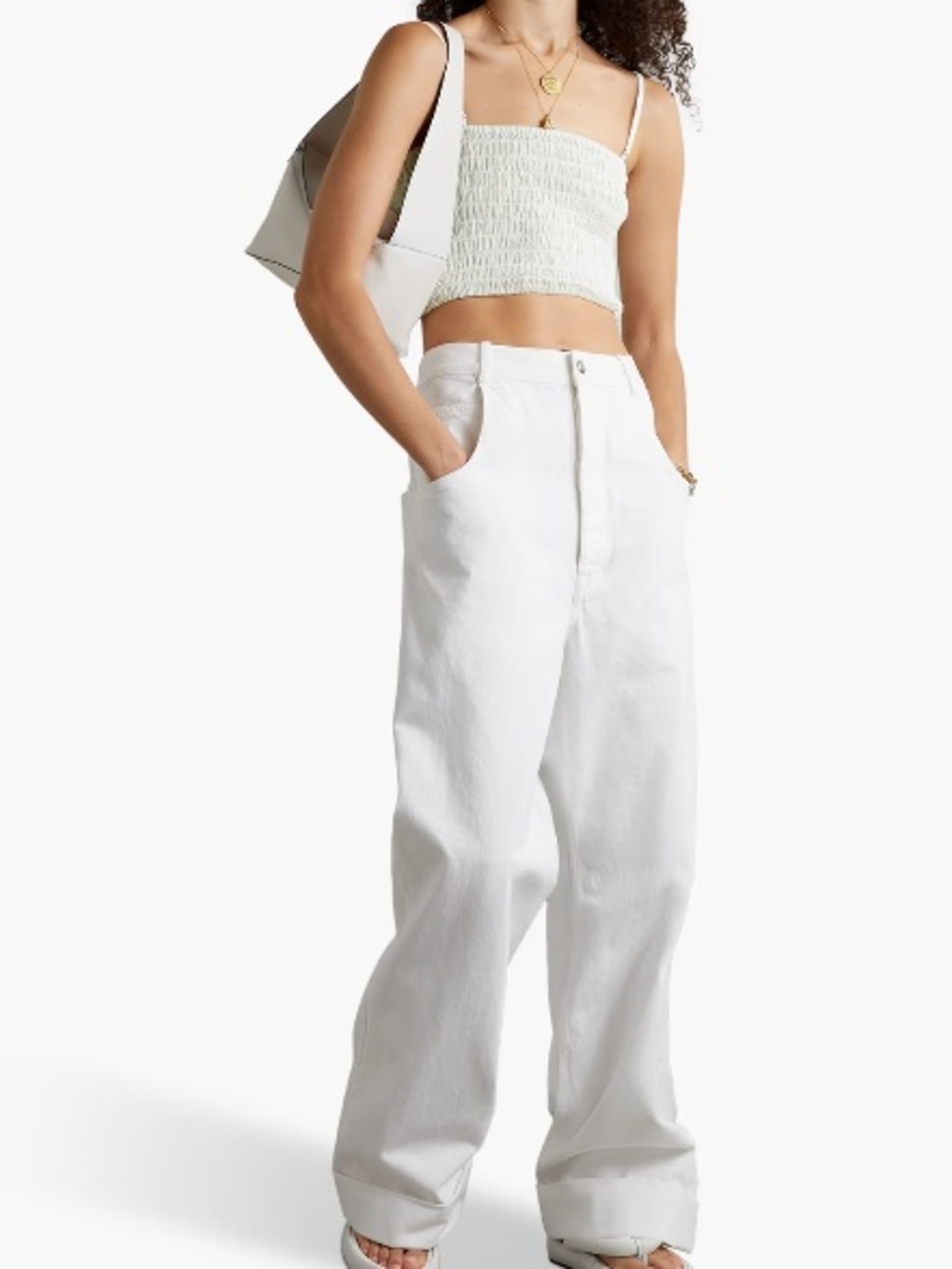 ATM White Smocked Crop Tank Adjustable Straps NWT Size XL